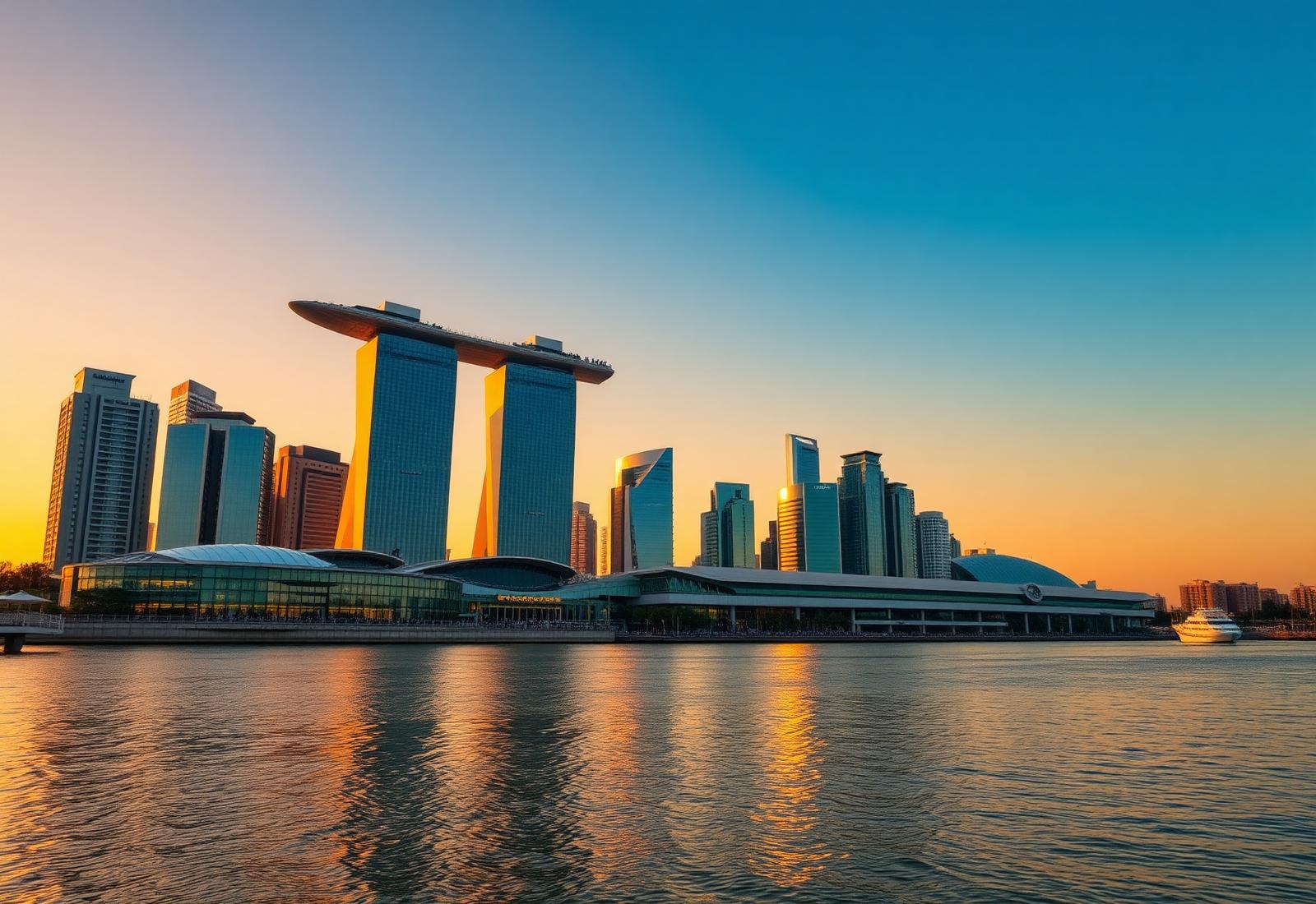 Marina Bay Singapore skyline at golden hour